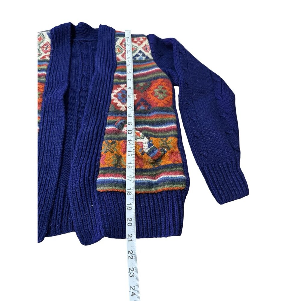 Handmade Wool Folk Blue Cardigan Sweater Shrunk Cropped Artisan Knit XS Petite - Picture 6 of 6